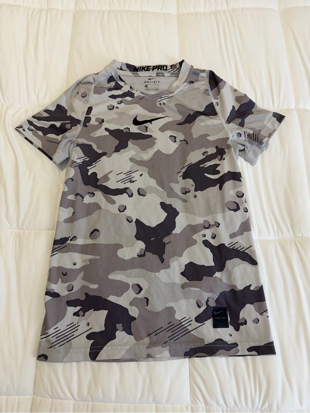 Nike Pro Kids Camouflage Performance Tee - Gray & Black